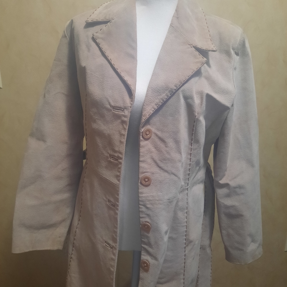 Tan Leather Jacket with Buck Stitching